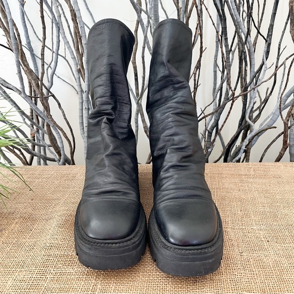 Free People Emma Ruche Black Leather Combat Boots Size 10 - Picture 3 of 14